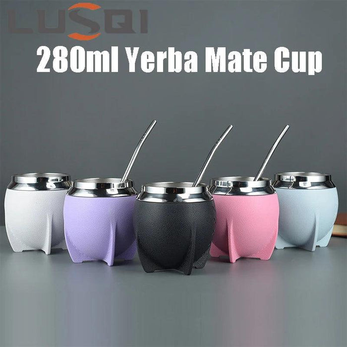 Portable Stainless Steel Yerba Mate Cup & Insulated Water Bottle Set - 280ml Hydration Solution