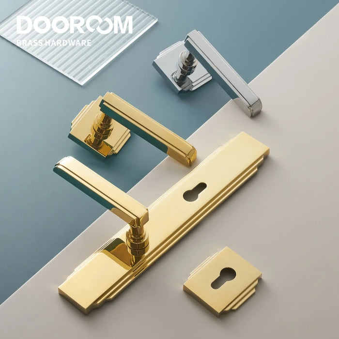 Luxurious PVD Gold and Chrome Double Lever Door Handle Set for Bedrooms and Bathrooms