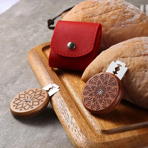 Artisan Baker's Wood Handled Bread Scoring Set with Sharp Blades and Leather Cover - Professional Bread Lame Kit