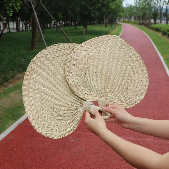 Vintage Raffia Hand Fan - Artisan Bamboo Cooling Accessory for Elegant Summer Celebrations