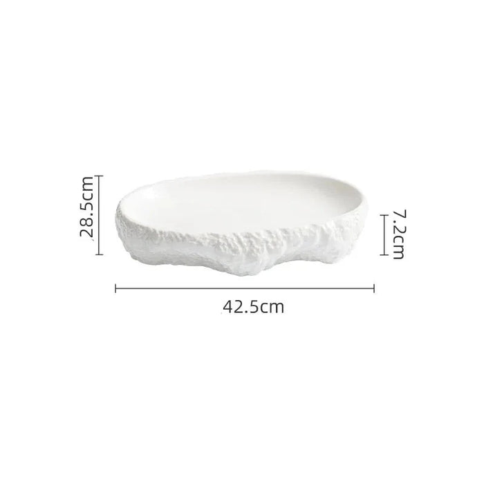 Elegant Pure White Ceramic Dinner Plate with Nature-Inspired Irregular Texture