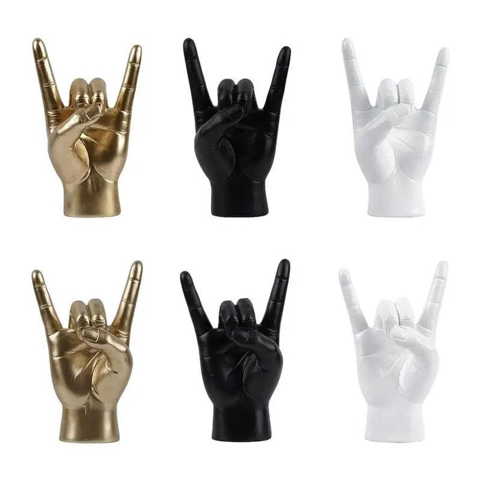 Rock and Roll Hand Gesture Sculpture for Dynamic Home Decoration