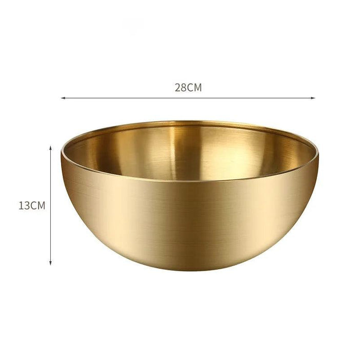 Korean Luxurious Stainless Steel Salad Bowl Set - Elegant Gold and Silver Bowls in Sizes from 15cm to 28cm