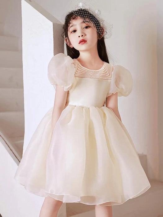 Charming Girls' Princess Ball Gown with Elegant Beading and Bow for Birthday Parties and Performances