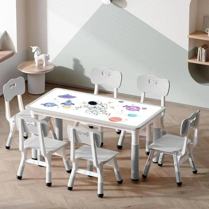 Grey Adjustable Kids' Art Table and Chair Set with 6 Chairs and Creative Doodle Feature