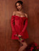 Chic Off-shoulder Backless Red Mini Dress for Women