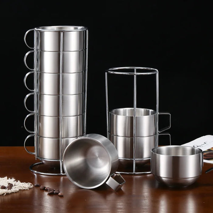 Elegant 6-Piece Set of Insulated Stainless Steel Tea Mugs for Home and Social Gatherings