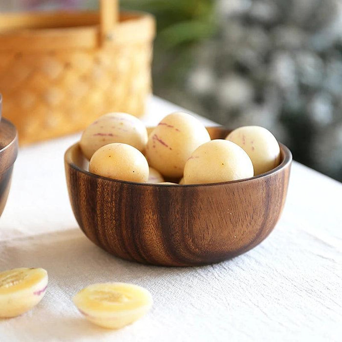 Artisanal Acacia Wood Serving Bowl - Japanese-Inspired Elegance for Culinary Delights