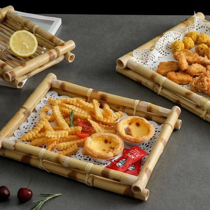 Southeast Asian Handcrafted Bamboo Dessert Plate - Eco-Friendly Serving Tray for Snacks and Hot Pot