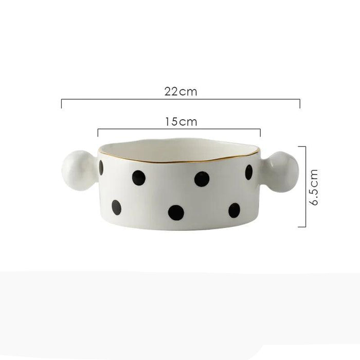 Elegant Gold-Trimmed Polka Dot Ceramic Dining Set for Sophisticated Entertaining