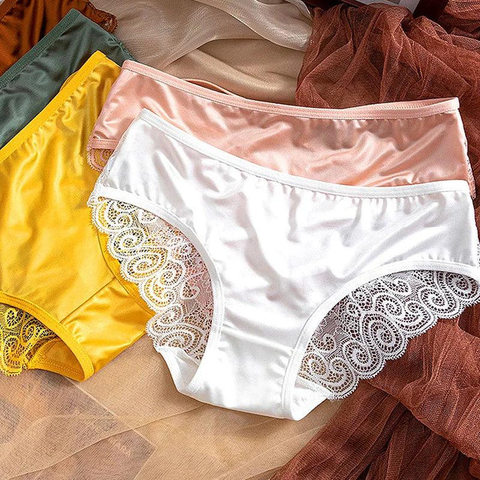 Luxe Satin Lace Hollow Out Sexy Panties for Women - Low Waist Intimates in Solid Colors