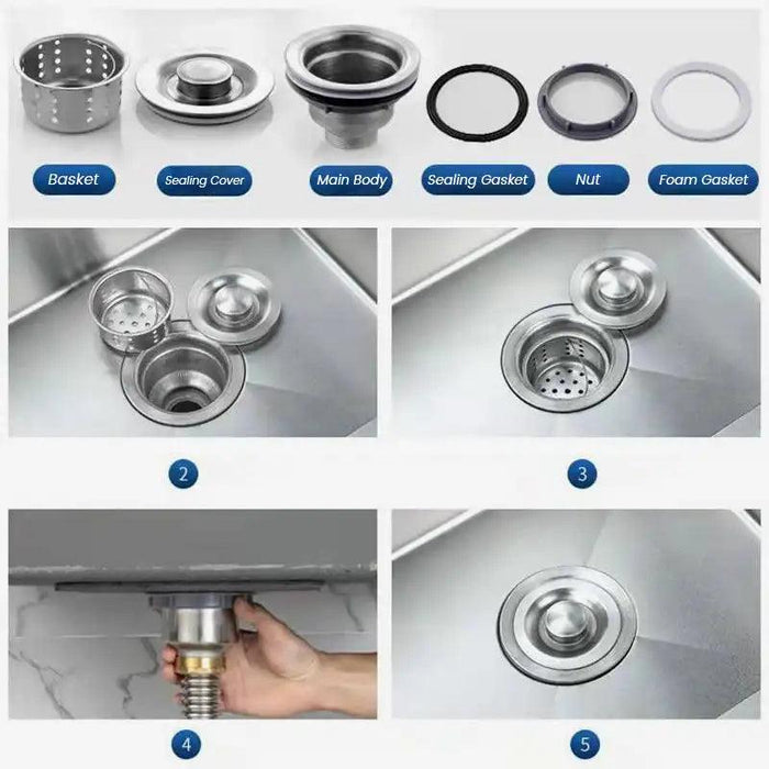 Advanced Stainless Steel Sink Drainage System with Anti-Odor Features and Flexible Installation Options