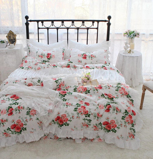 Korean Style Red Rose Printing Bedding Set