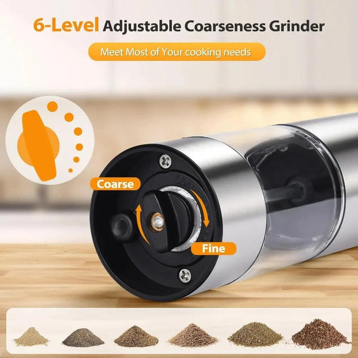 USB Rechargeable Electric Salt and Pepper Mill Set with Customizable Grind Settings and Illuminating LED