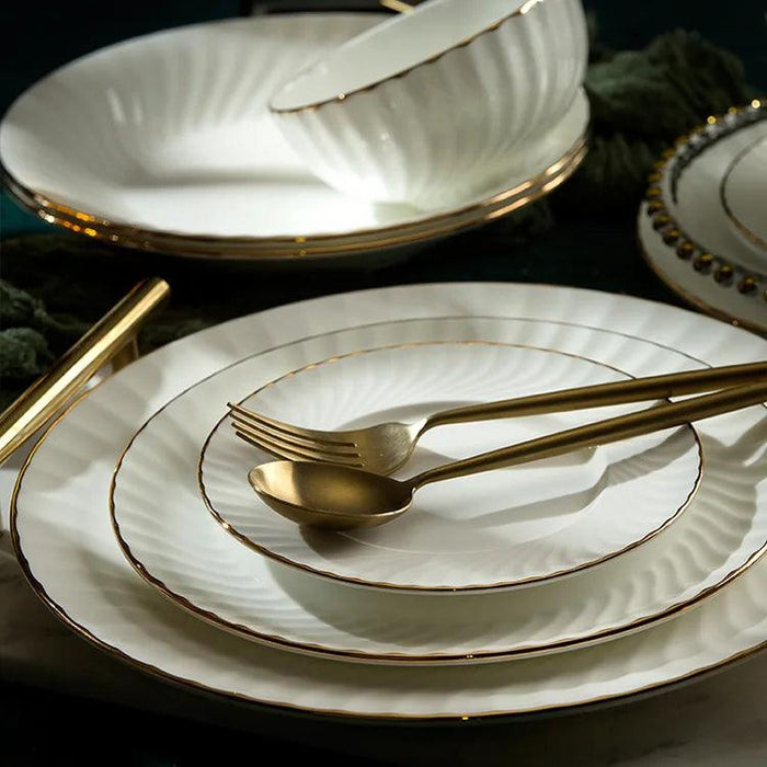 Opulent Korean-inspired Hand-painted Porcelain Dinner Set with Gilded Details