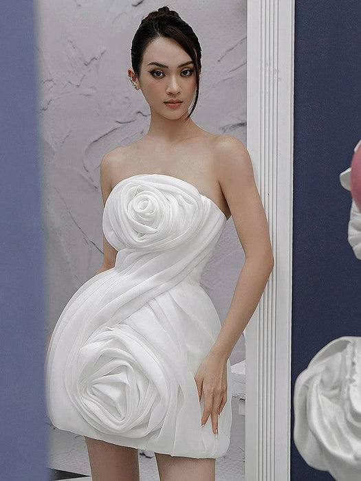 3D Floral Strapless Mini A-line Dress for Women – Slim Waist