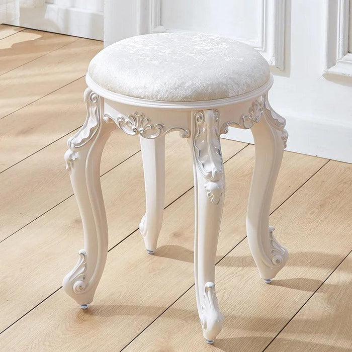 Elegant Silver White Leather Vanity Stool with European Flair