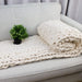 Handcrafted Cream White Plaid Chunky Knit Throw Blanket - Cozy Fall Luxury