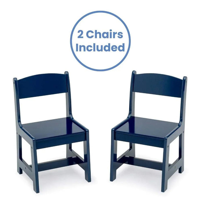 Kids Deep Blue Wooden Play Table and Chair Set - Ideal for Arts, Crafts, and Learning Activities, Includes 2 Chairs