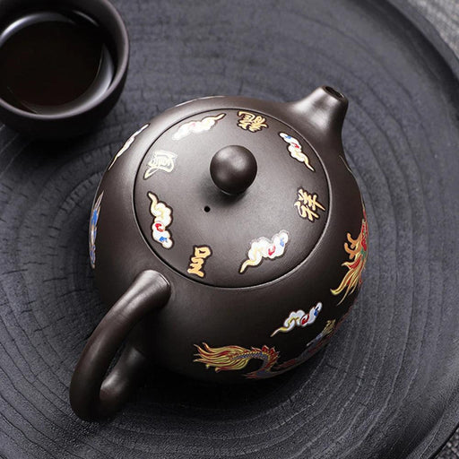 Artisan Dragon and Phoenix Purple Clay Teapot for Traditional Kung Fu Tea Ceremony