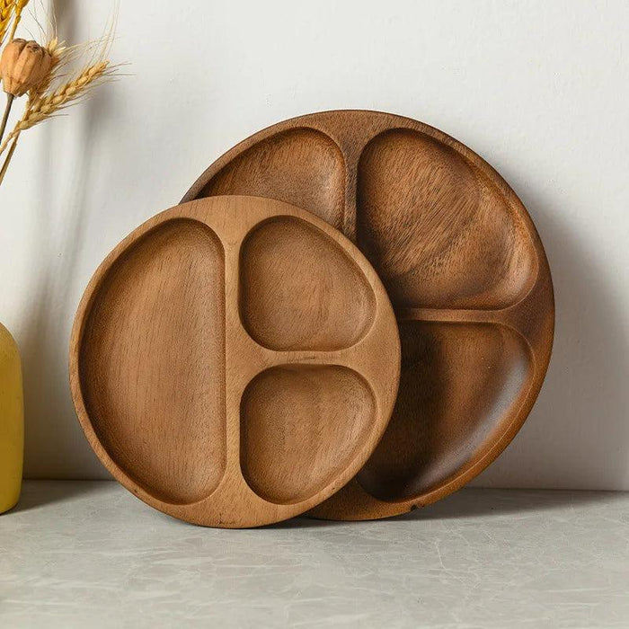 Elegant Acacia Wood Three-Section Serving Dish - Premium Walnut Snack and Fruit Plate