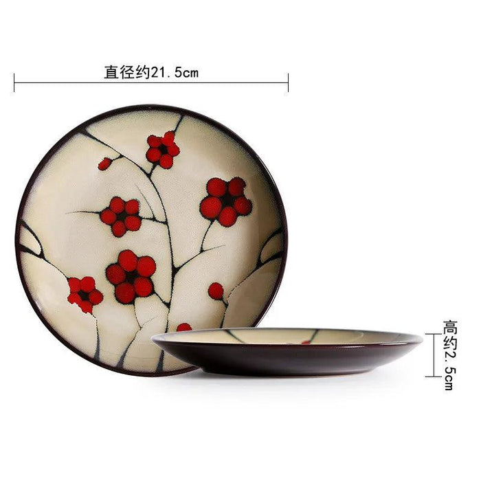 Handcrafted Plum Blossom Japanese Ceramic Dining Set - Elegant Plates and Bowls for Stylish Home Decor