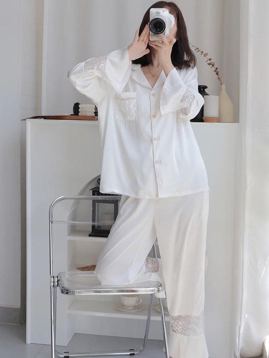 Elegant Lace Ice Silk Pajama Set for Women