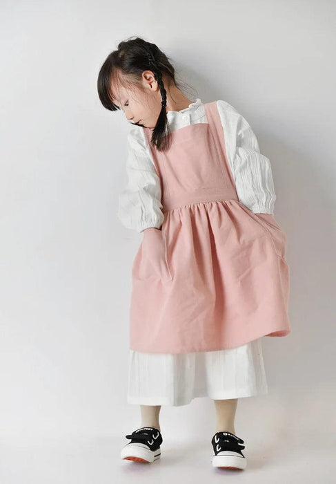 Stylish Kids' Linen Cooking and Craft Apron with Front Pocket - Perfect for Ages 3-10