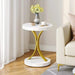 Chic Gold and White Faux Marble Side Table with Modern C-Frame Design