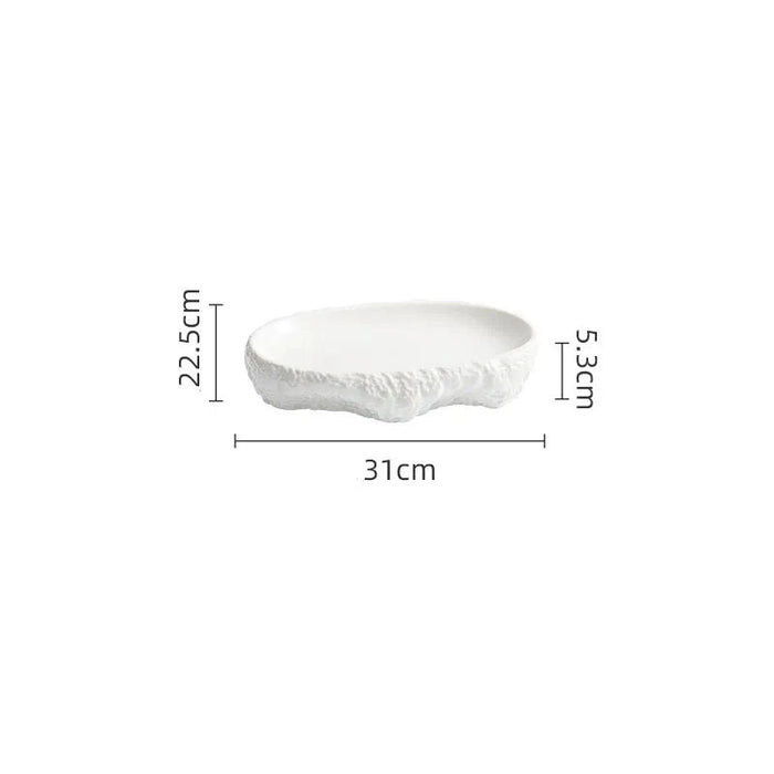 Elegant Pure White Ceramic Dinner Plate with Nature-Inspired Irregular Texture