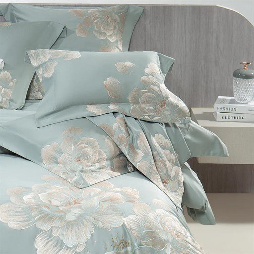 Elegant Floral Embroidered 1400TC Egyptian Cotton 4-Piece Duvet Cover and Sheet Set with Pillowcases