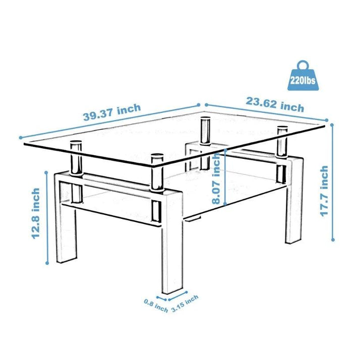 Modern Elegance Black Glass Coffee Table with Metal Framework and Additional Storage