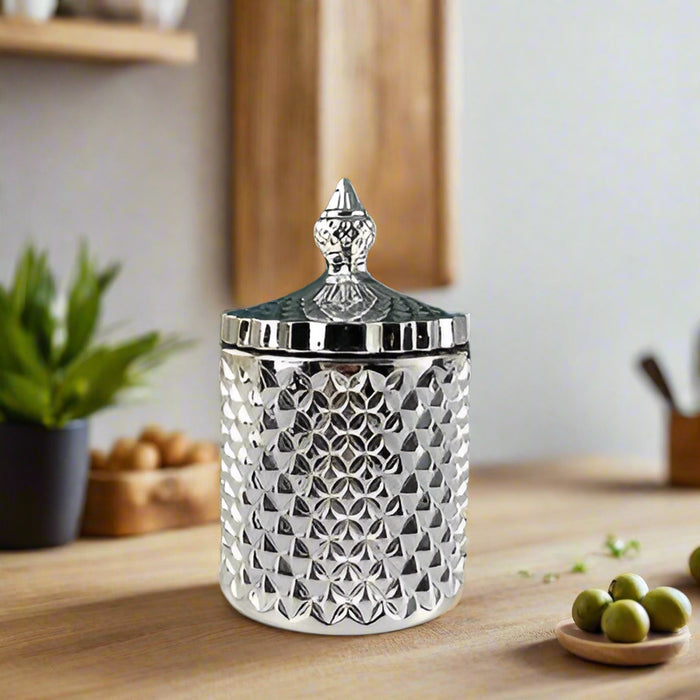 Amber Radiance Crystal Glass Storage Jar with Lid for Jewelry and Event Decor