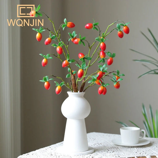 Festive Red Pomegranate Floral Branch with Lush Greenery