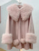 Luxurious Fox Fur-Trimmed Wool Cape - A Chic Blend of Comfort and Style