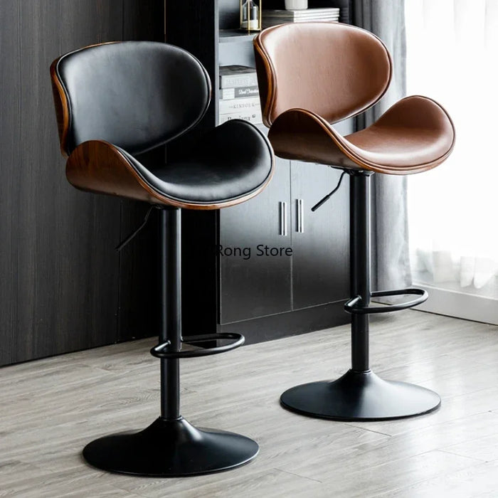 Elegant Genuine Leather Swivel Bar Stool - Chic Modern Seating Solution