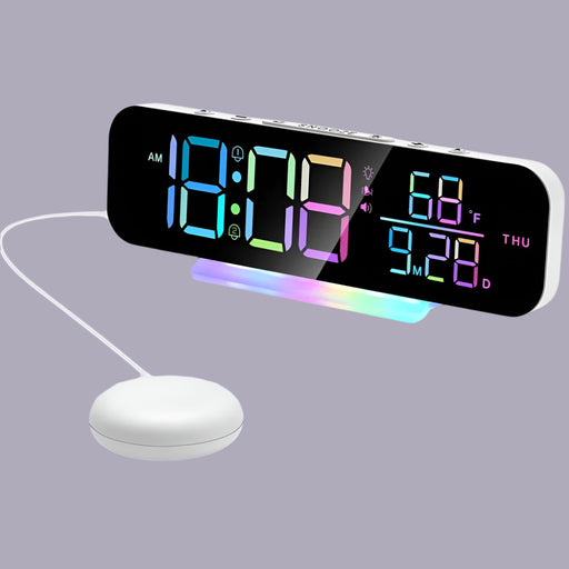 Dual Alarm Vibrating Clock with RGB LED Night Light and Bed Shaker - Loud Wake-Up Alarm