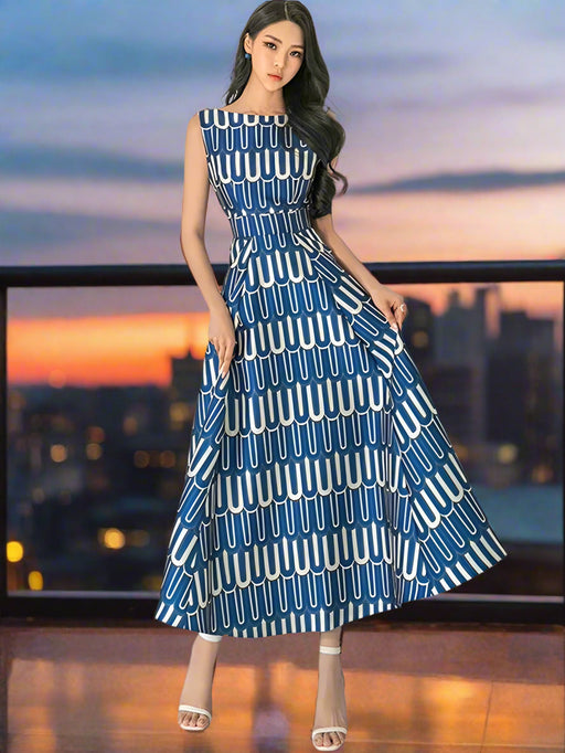 High Waist Contrast Print Evening Gown for Women