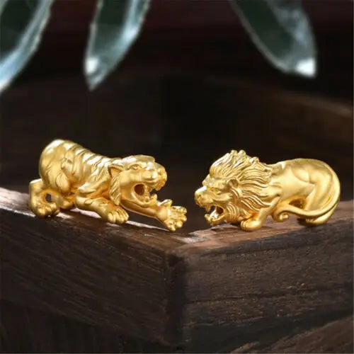 24K Yellow Gold Tiger & Lion Pendant: Exquisite Pure 999 Gold Jewelry