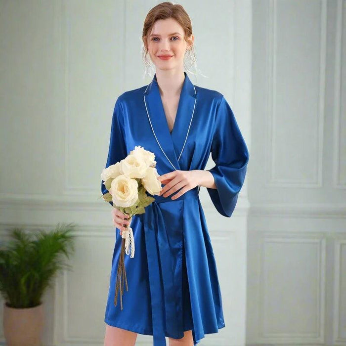 Luxurious Blue Mulberry Silk Robe and Gown Set for Women