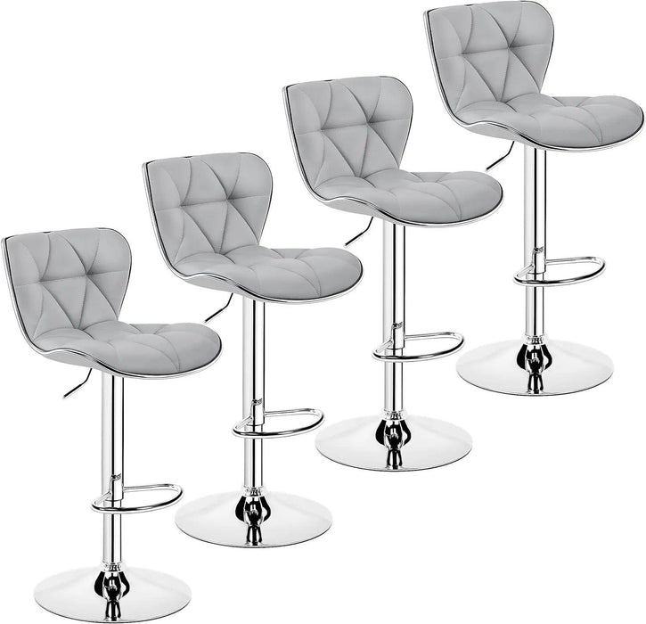 Set of 4 Retro Brown Adjustable Swivel Bar Stools with Shell Back