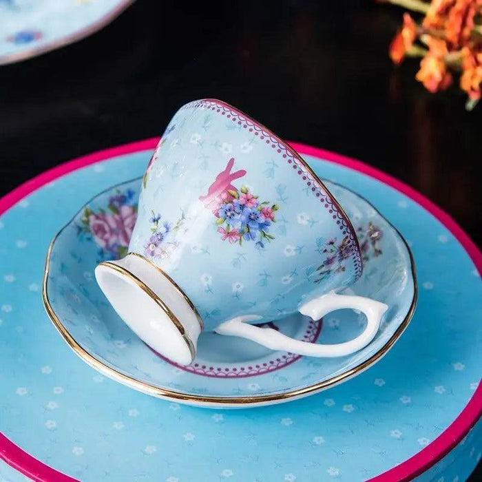 Charming Rabbit Elegance: European Royal Bone China Tea Set