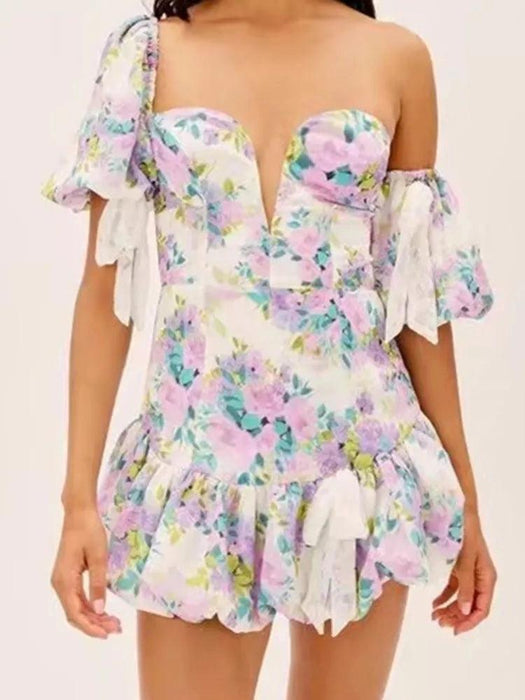 Chic Floral One-Shoulder Mini Dress with Vintage Appeal