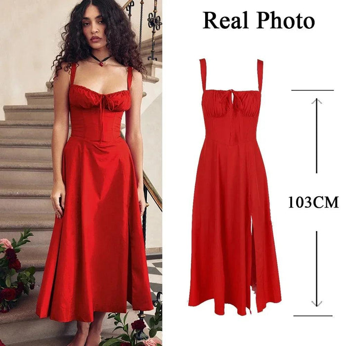 Elegant Black Midi Dress for Women - Lace-Up Spaghetti Strap Summer Party Dress 2023