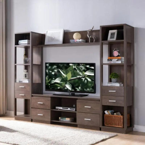 Elegant 60-Inch Walnut Oak TV Stand with Ample Storage and Display Features