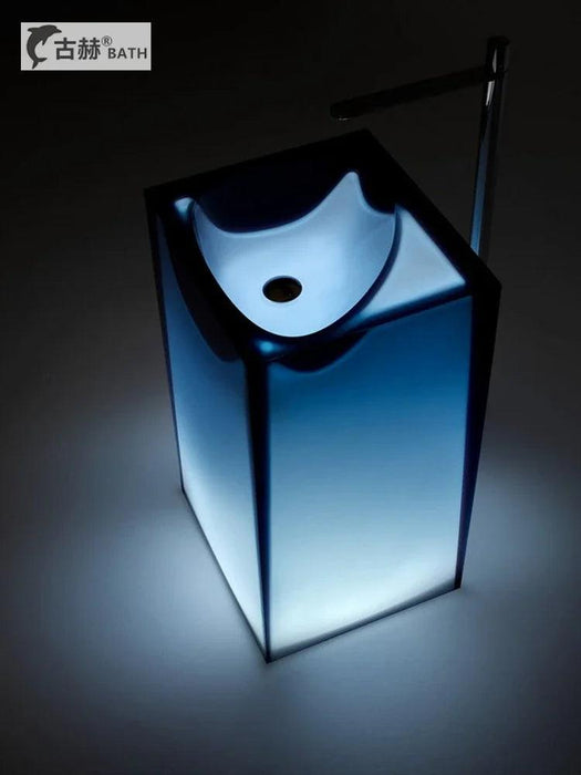 Blue Illumination Floor-Standing Washbasin