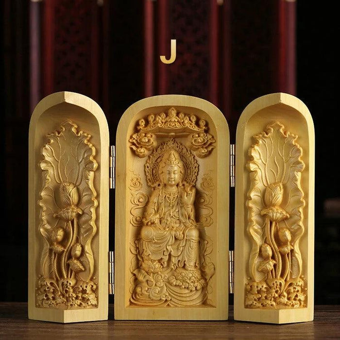 Exquisite Boxwood Carving of Thousand-Handed Guanyin with Elegant Packaging