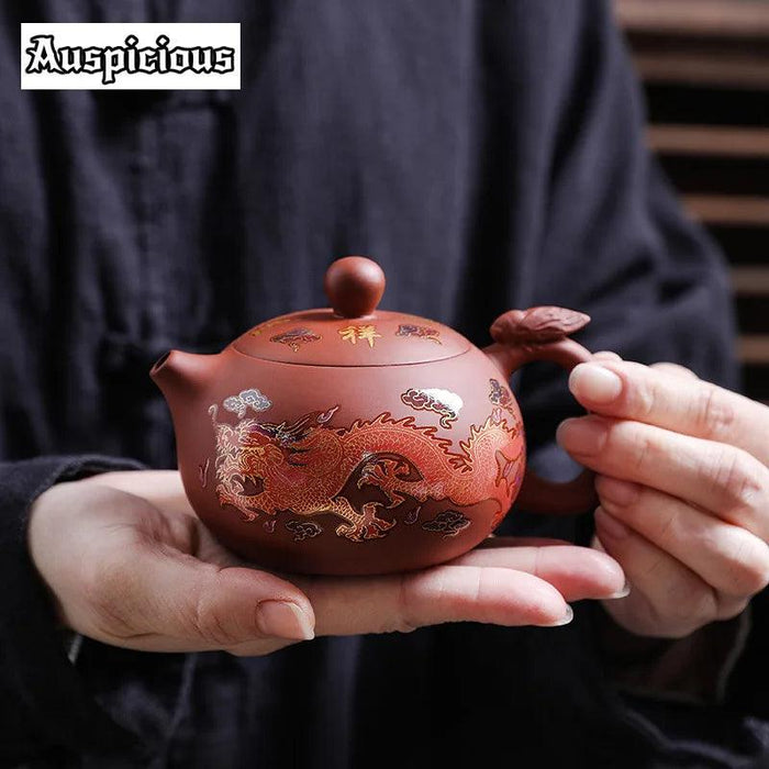 170ml Handcrafted Color-Changing Purple Clay Teapot with Dragon and Phoenix Design