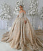 Stunning Bespoke Off-Shoulder Sequin Wedding Ball Gown with Elegant Long Sleeves