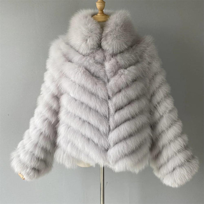 Elegant Reversible Women's Fox Fur Winter Jacket with Silk Lining